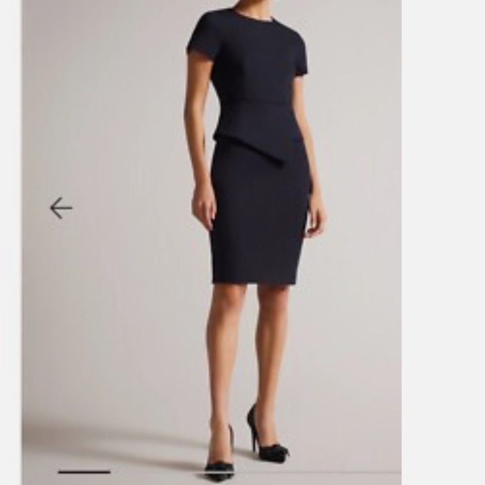 Ted Baker Asymmetric Peplum Tailored Dress - Navy Blue - Uk size 2 / US size 6